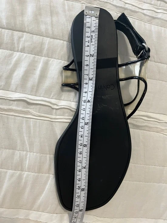 Calvin Klein Black Patent Strappy Sandals with Clear Panel - Picture 6 of 6